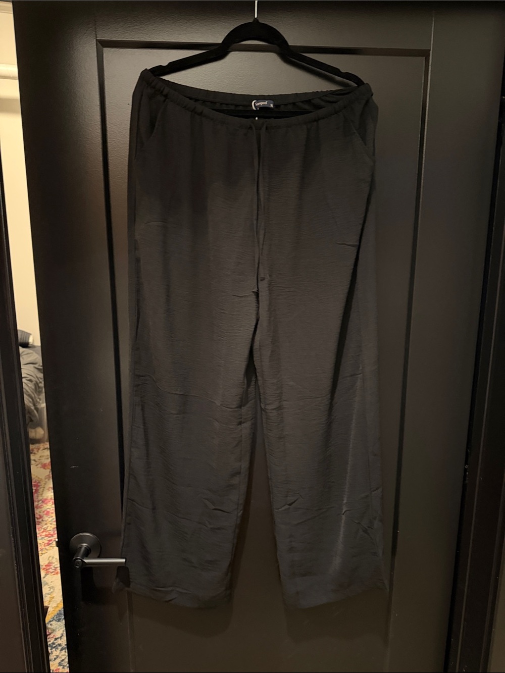 Black womens linen Relaxed Drawstring Pants